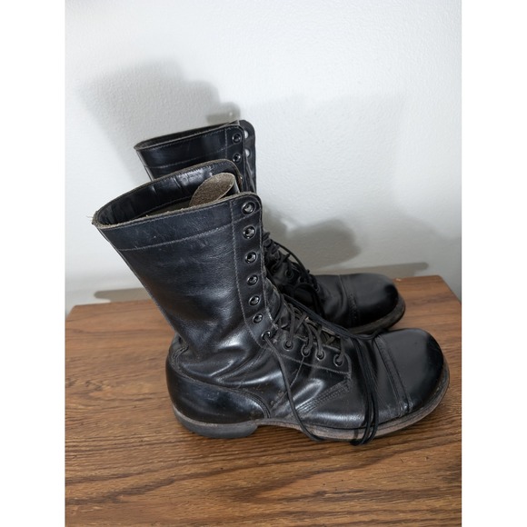 Vintage Other - Vintage Men  Siz11 Black Leather Paratrooper Jump Boots Cap Toe Combat Military